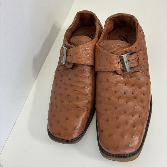 Coleoni Italy Men’s 8 Ostrich Leather Monk Strap Dress Shoes Brown